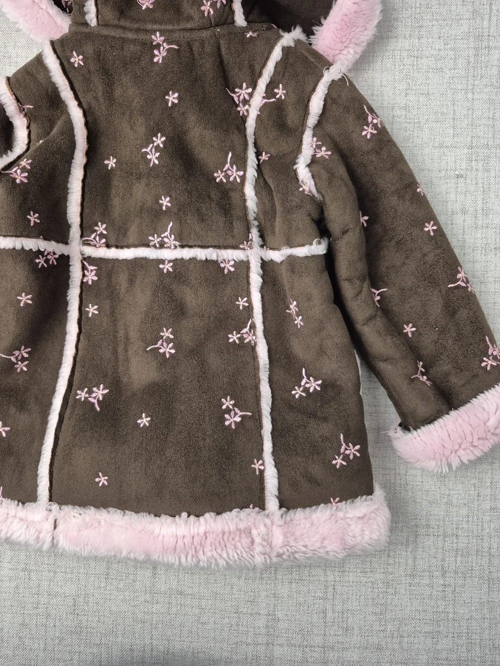 Vintage 90s OshKosh B’gosh Baby Girl Faux Shearling Floral Embroidered Coat 18M